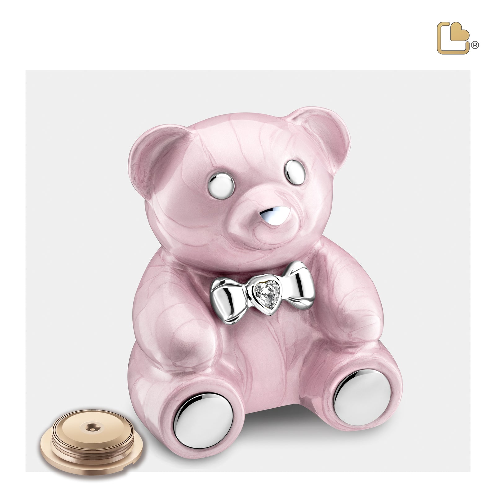 M1010 CuddleBear Child Urn Pearl Pink & Pol Silver w/Crystal