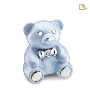 M1011 CuddleBear Child Urn Pearl Blue & Pol Silver w/Crystal