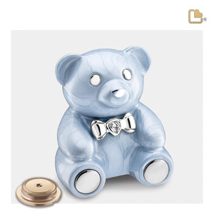 M1011 CuddleBear Child Urn Pearl Blue & Pol Silver w/Crystal