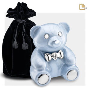 M1011 CuddleBear Child Urn Pearl Blue & Pol Silver w/Crystal