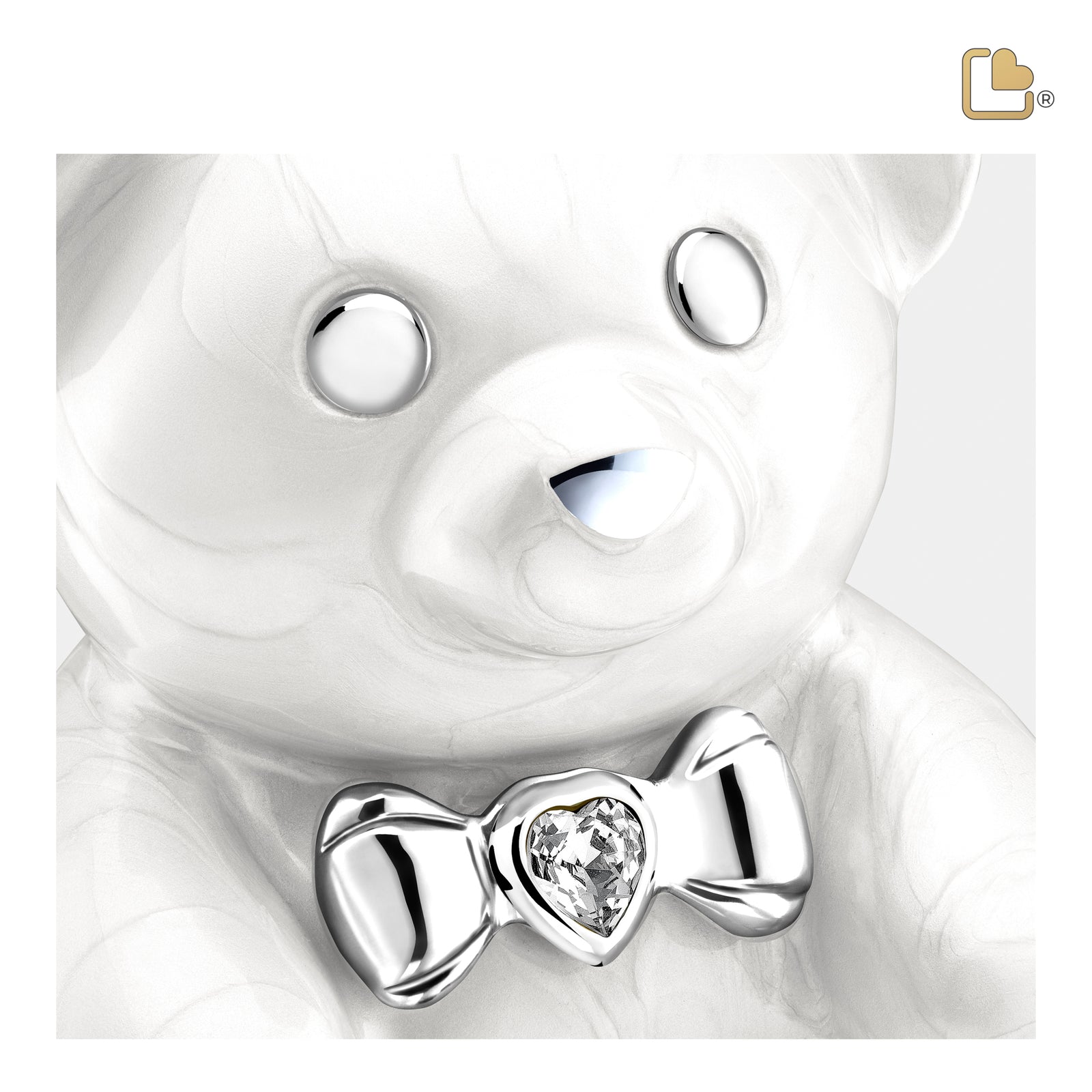M1012 CuddleBear Child Urn Pearl White & Pol Silver w/Crystal