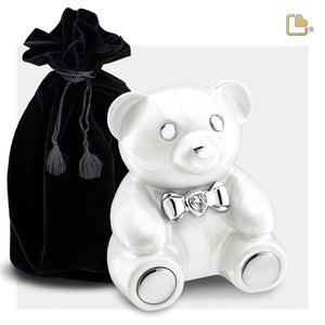 M1012 CuddleBear Child Urn Pearl White & Pol Silver w/Crystal