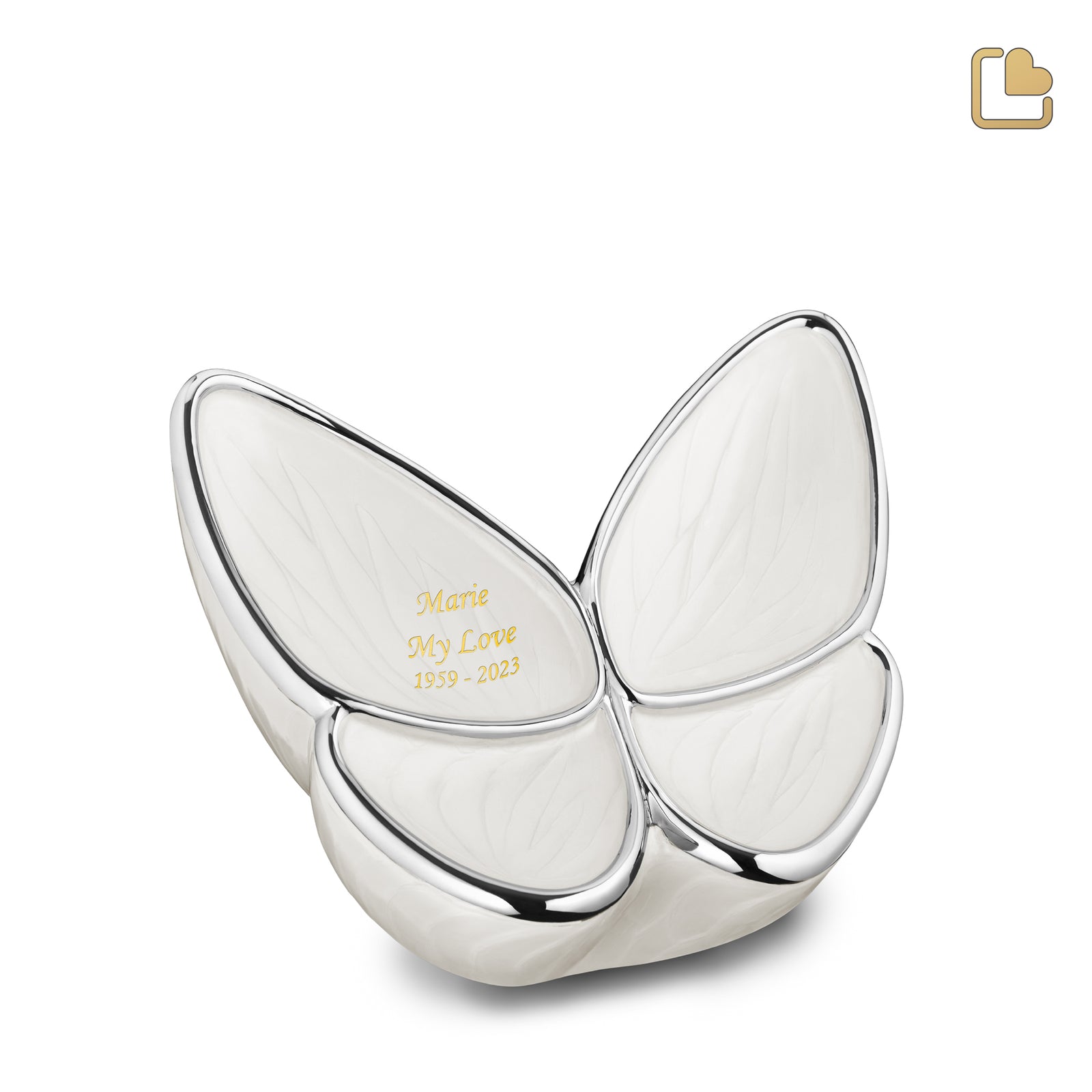 M1042 Wings of Hope Medium Urn Pearl White & Pol Silver