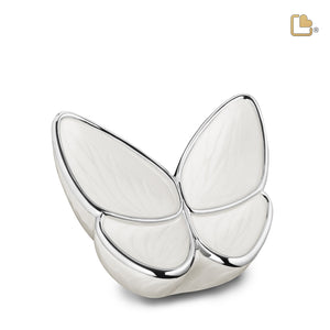 M1042 Wings of Hope Medium Urn Pearl White & Pol Silver
