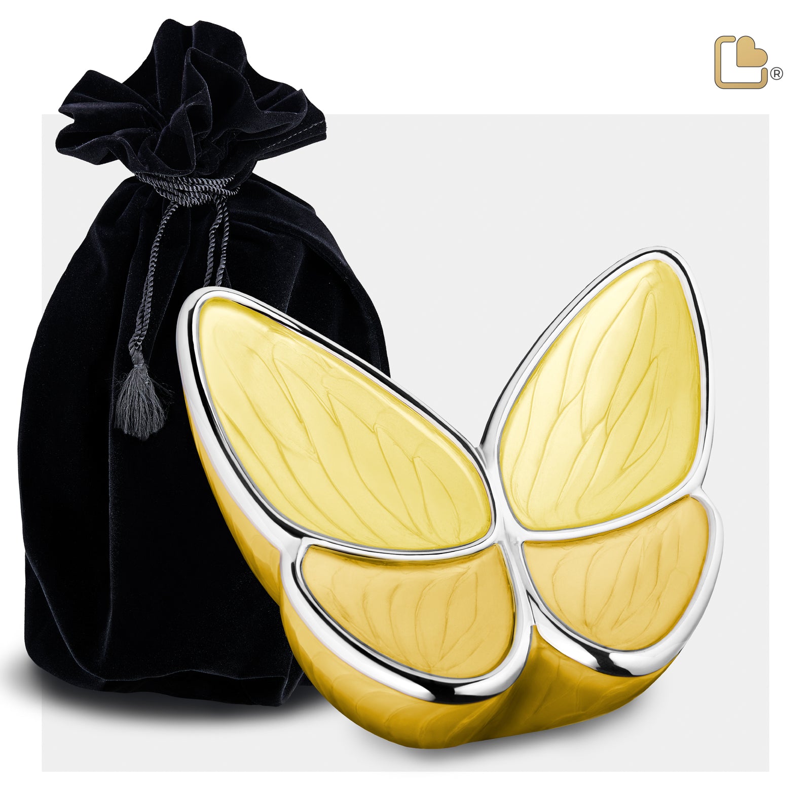 M1043 Wings of Hope Medium Urn Pearl Yellow & Pol Silver