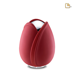 M1052 Tulip Medium Urn Red & Pol Silver