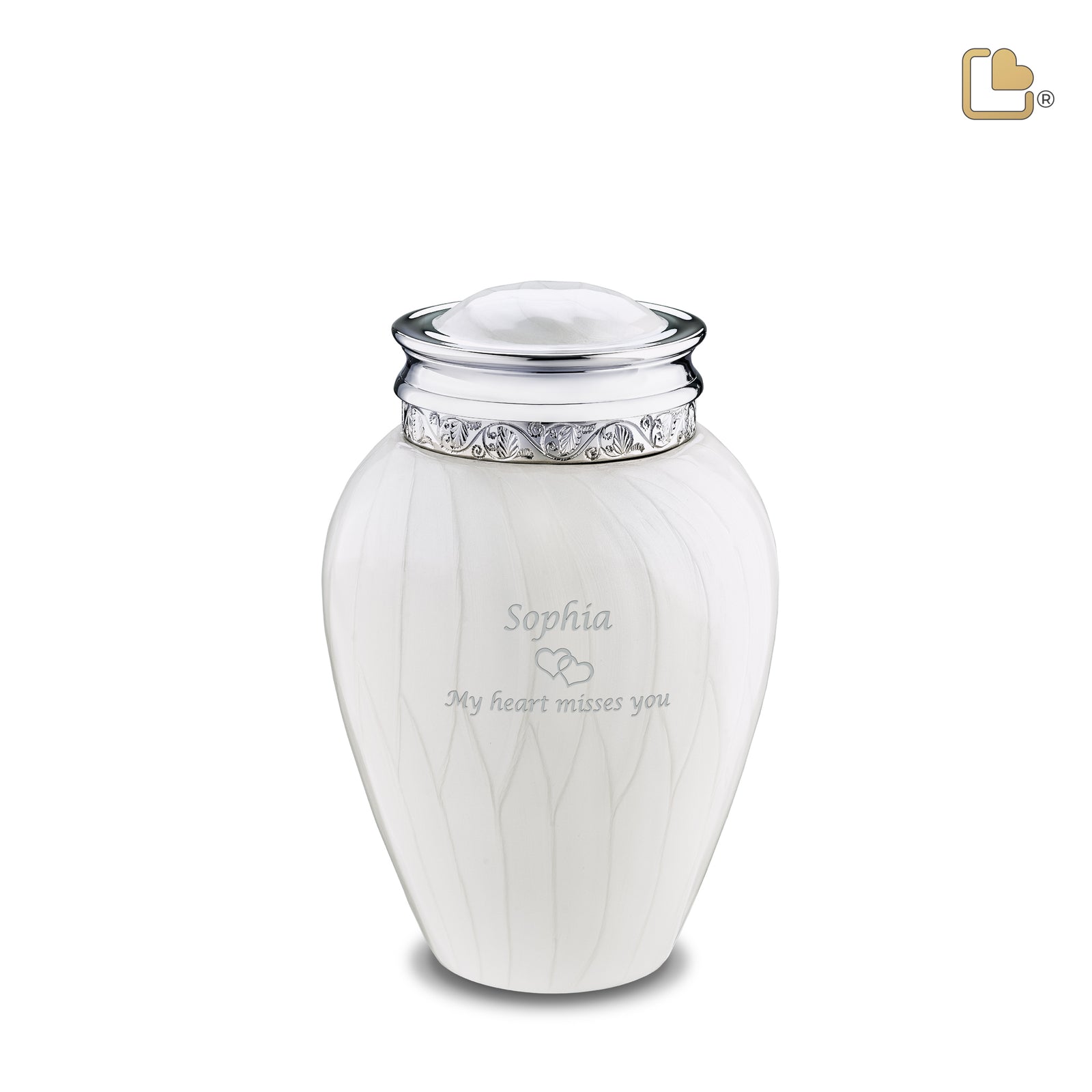 M297 Blessing Medium Urn Pearl White & Pol Silver