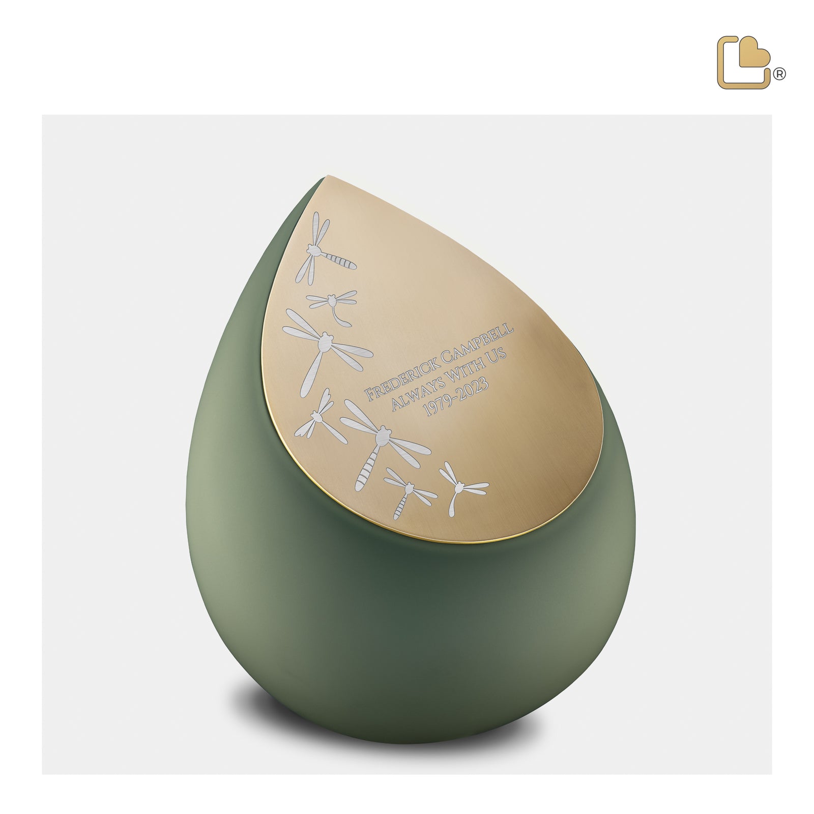 M585 Drop Medium Urn Sage Green & Bru Gold