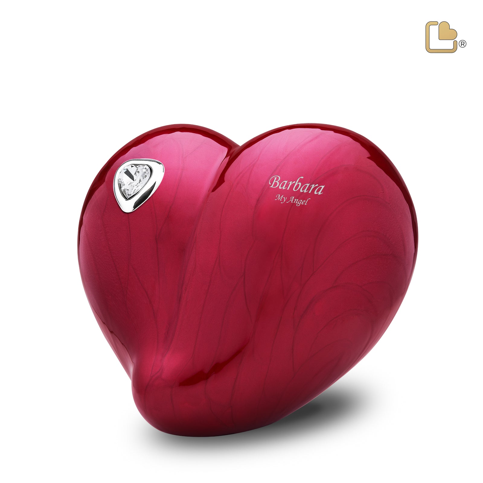 P1000 LoveHeart Medium Urn Pearl Red & Pol Silver w/Crystal