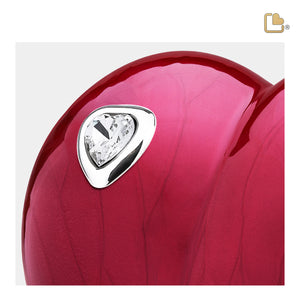 P1000 LoveHeart Medium Urn Pearl Red & Pol Silver w/Crystal