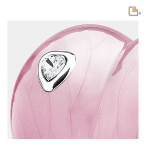 P1001 LoveHeart Child Urn Pearl Pink & Pol Silver w/Crystal