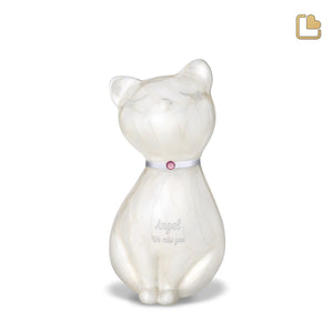 P263 PrincessCat Pet Urn Pearl White & Bru Pewter w/Crystal