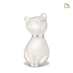 P263 PrincessCat Pet Urn Pearl White & Bru Pewter w/Crystal