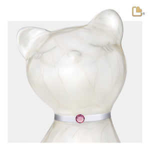 P263 PrincessCat Pet Urn Pearl White & Bru Pewter w/Crystal