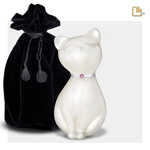 P263 PrincessCat Pet Urn Pearl White & Bru Pewter w/Crystal
