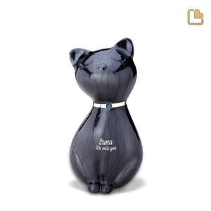 P264 PrincessCat Pet Urn Pearl Midnight & Bru Pewter w/Crystal