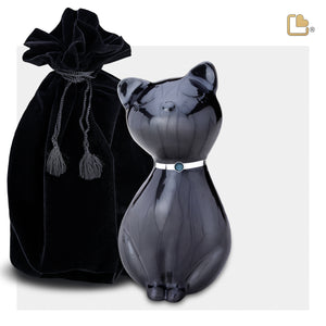 P264 PrincessCat Pet Urn Pearl Midnight & Bru Pewter w/Crystal