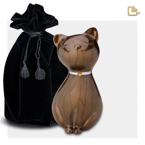 P265 PrincessCat Pet Urn Pearl Bronze & Bru Pewter w/Crystal