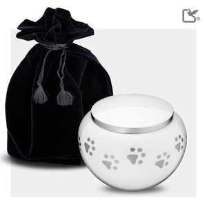 P272S Classic Round Small Pet Urn White & Bru Pewter