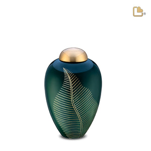 P540M Elegant Leaf Medium Pet Urn Green & Bru Gold