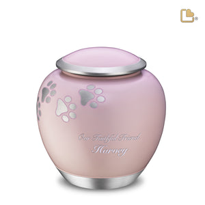 P552L Shadow Large Pawprint Pet Urn Pink & Bru Pewter