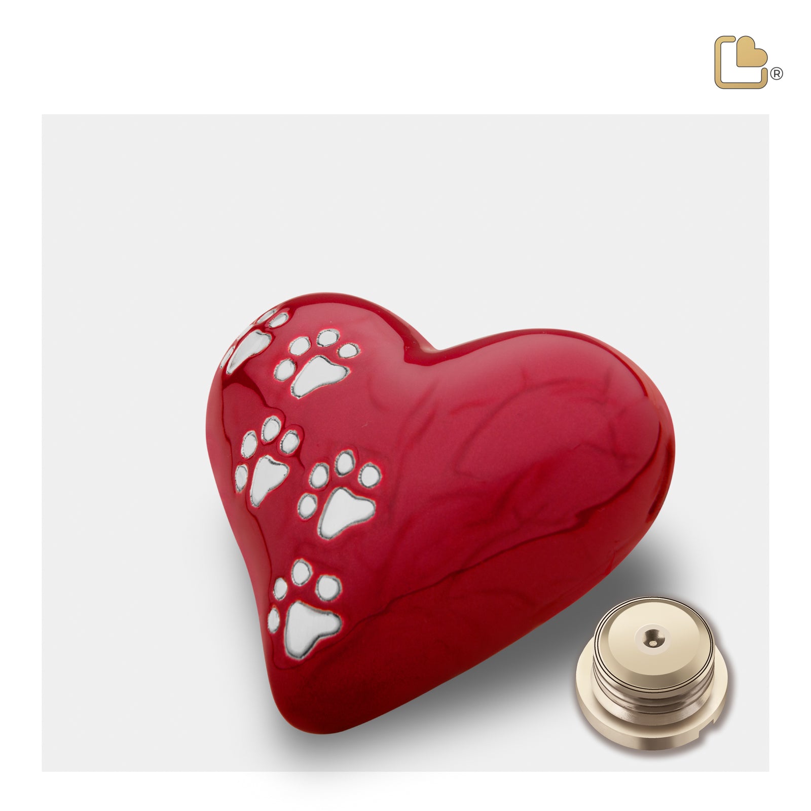 P637K Keepsake Heart Pet Urn Pearl Red & Bru Pewter