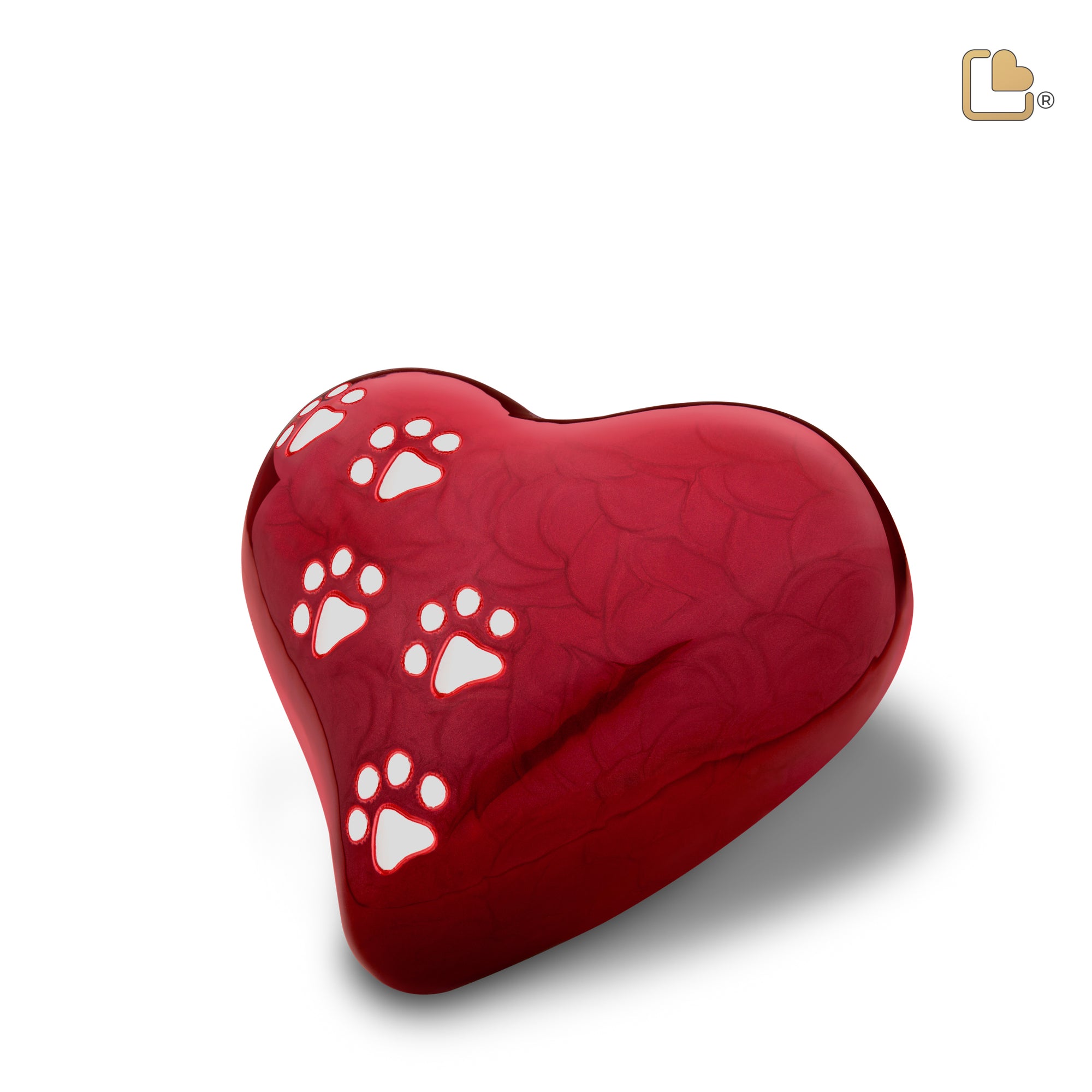 P637L   Large Heart Pet Urn Pearl Red & Bru Pewter