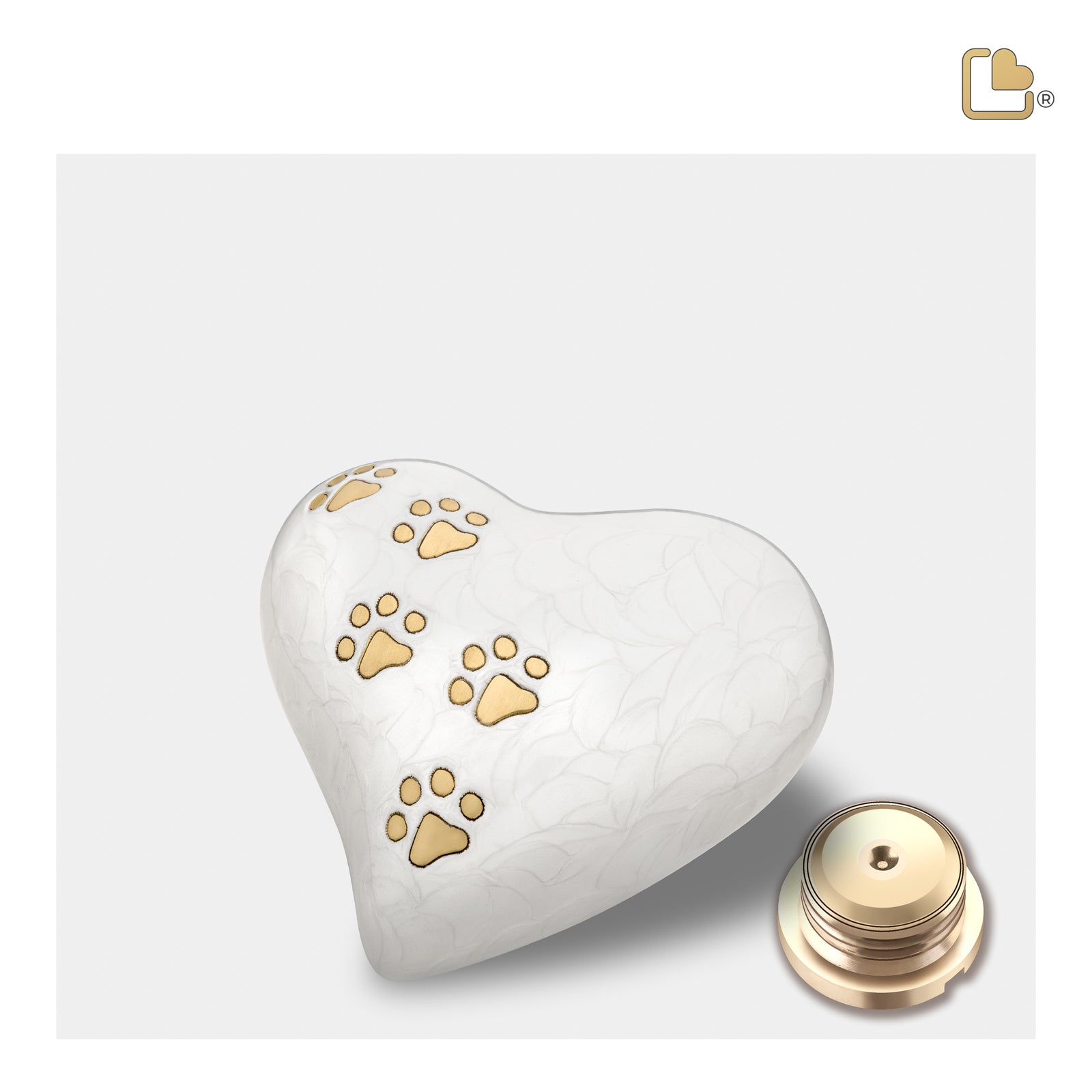 P638K Keepsake Heart Pet Urn Pearl White & Bru Gold