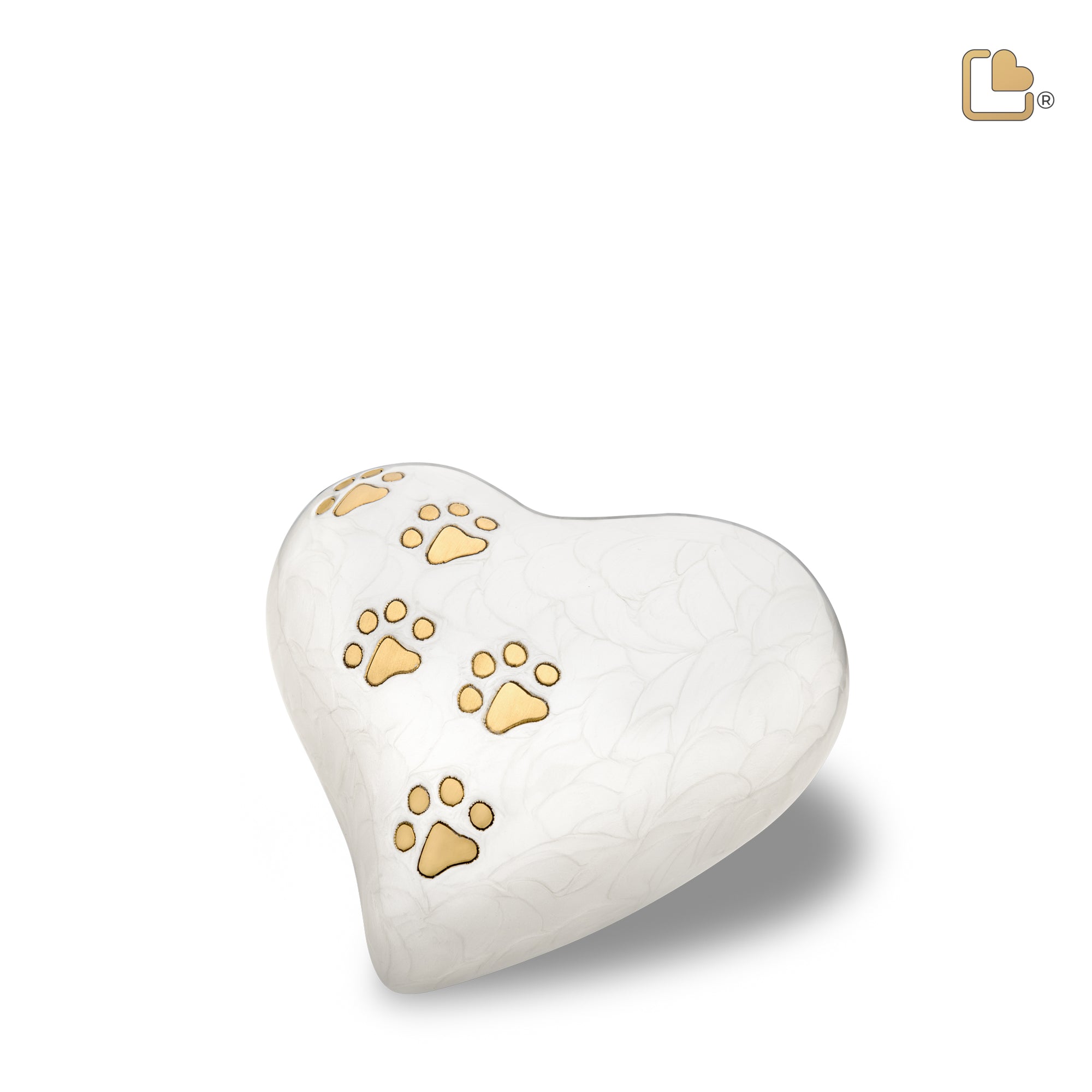 P638M   Medium Heart Pet Urn Pearl White & Bru Gold