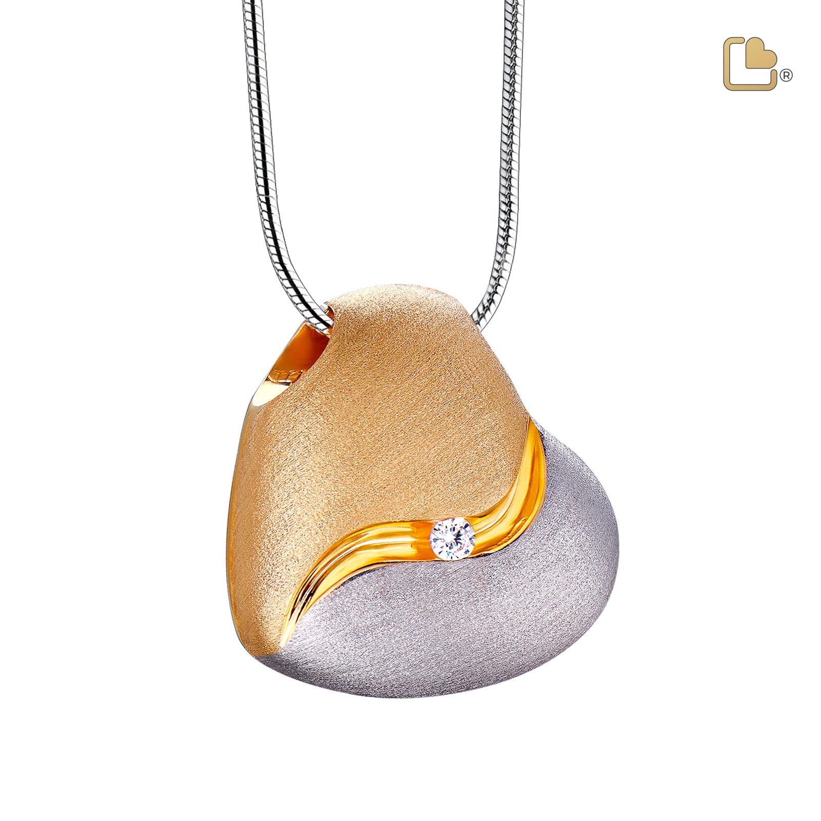 PD1050 HeartFelt Ashes Pendant Bru Silver & Gold Vermeil w/Zirconia