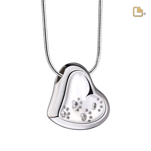 PD1170 Leaning Heart with Paws Ashes Pendant Pol Silver