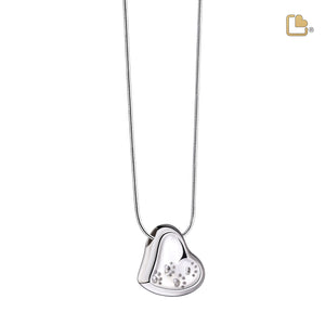 PD1170 Leaning Heart with Paws Ashes Pendant Pol Silver