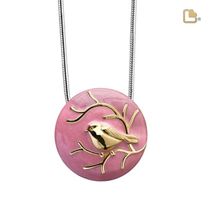 PD1270 BlessingBirds Ashes Pendant Pearl Pink & Pol Gold Vermeil
