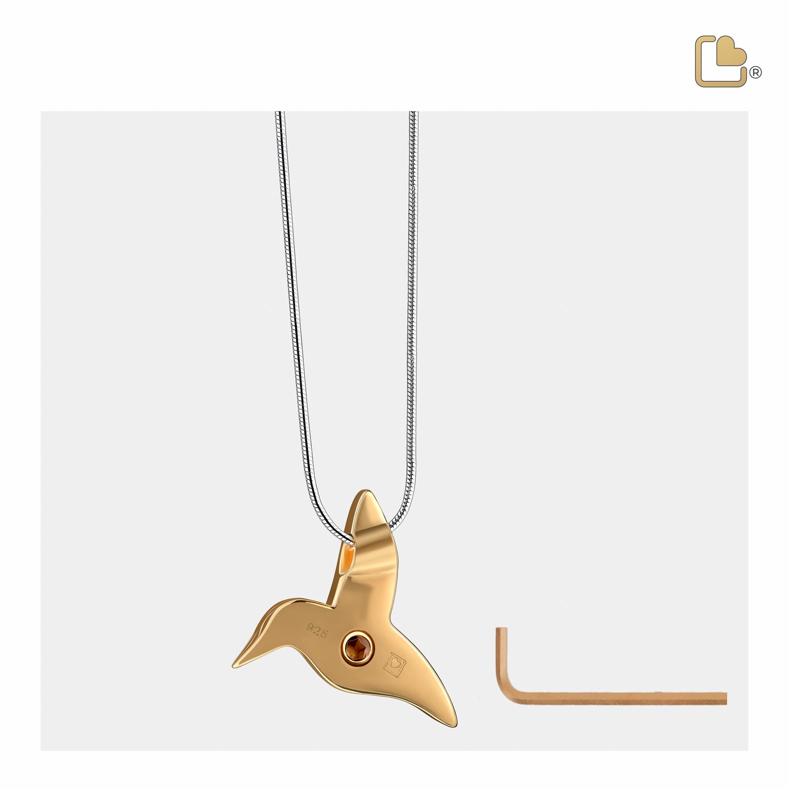 PD1351 HummingBird Ashes Pendant Pol Gold Vermeil