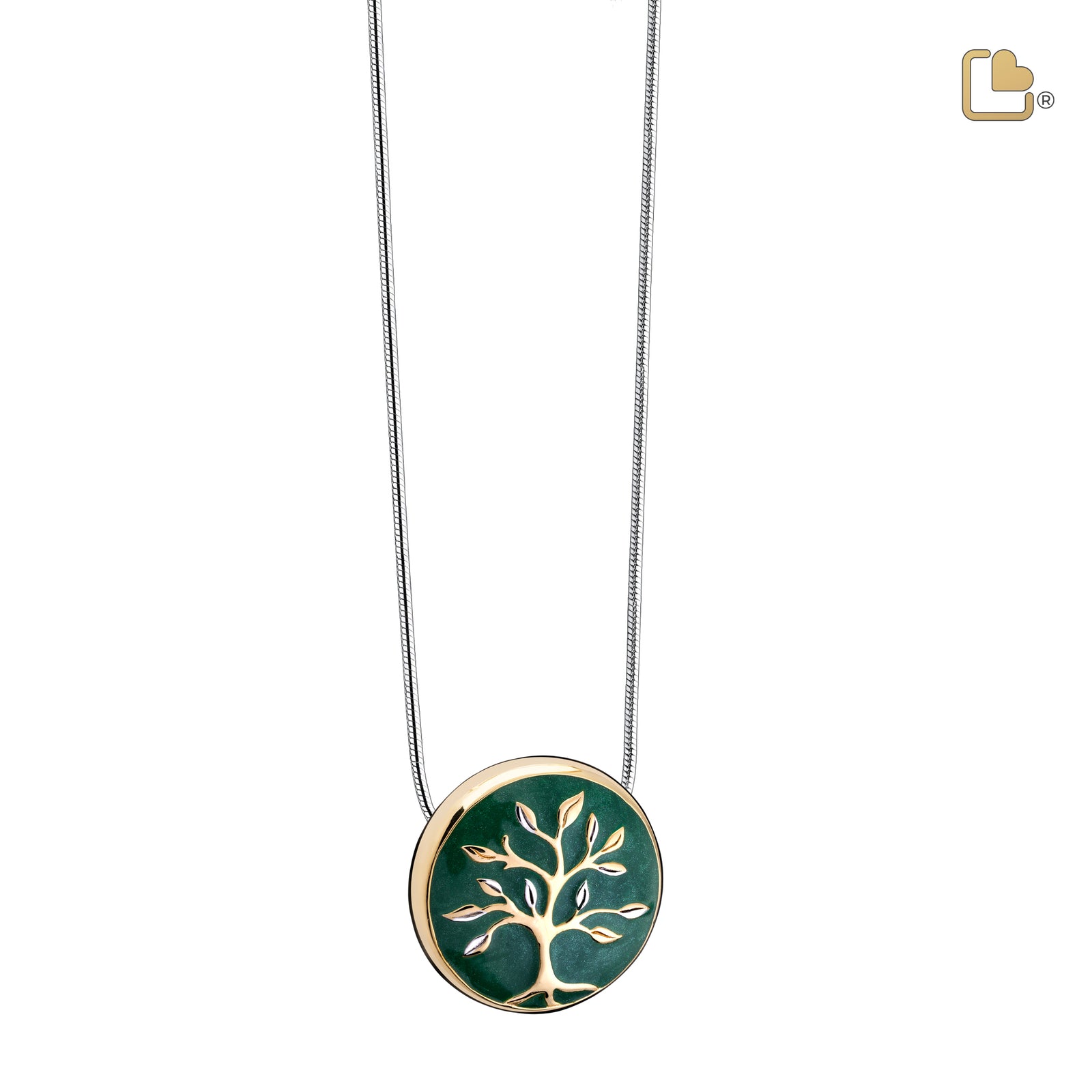 PD1470 Tree of Love Ashes Pendant Pearl Green & Pol Gold Vermeil