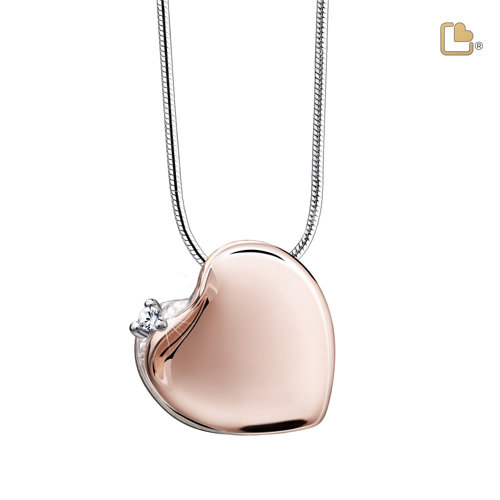PD1530 Leaning Heart Ashes Pendant Pol RoseGold Vermeil w/Zirconia