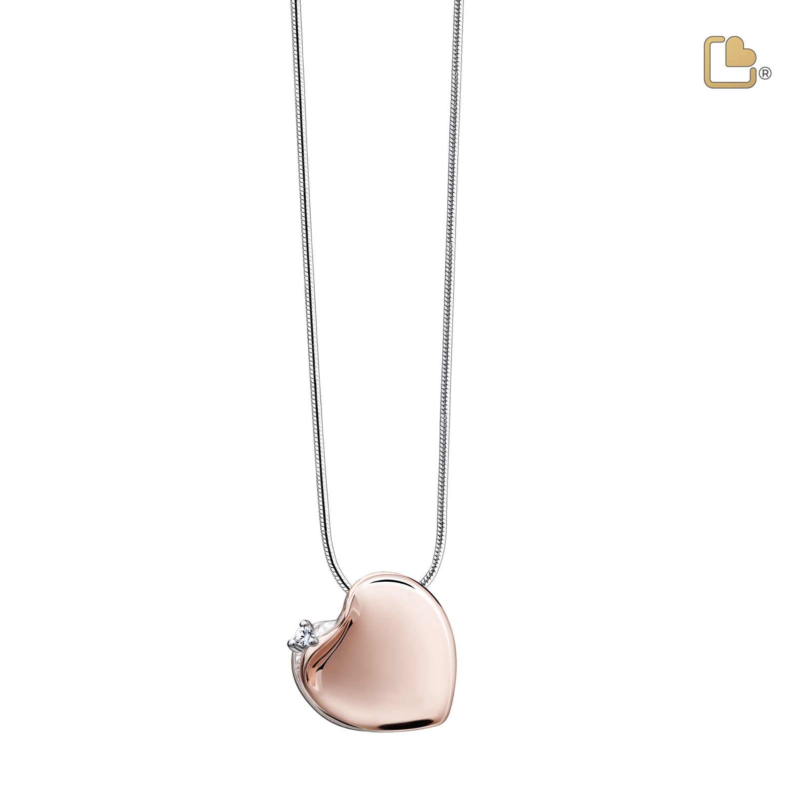 PD1530 Leaning Heart Ashes Pendant Pol RoseGold Vermeil w/Zirconia