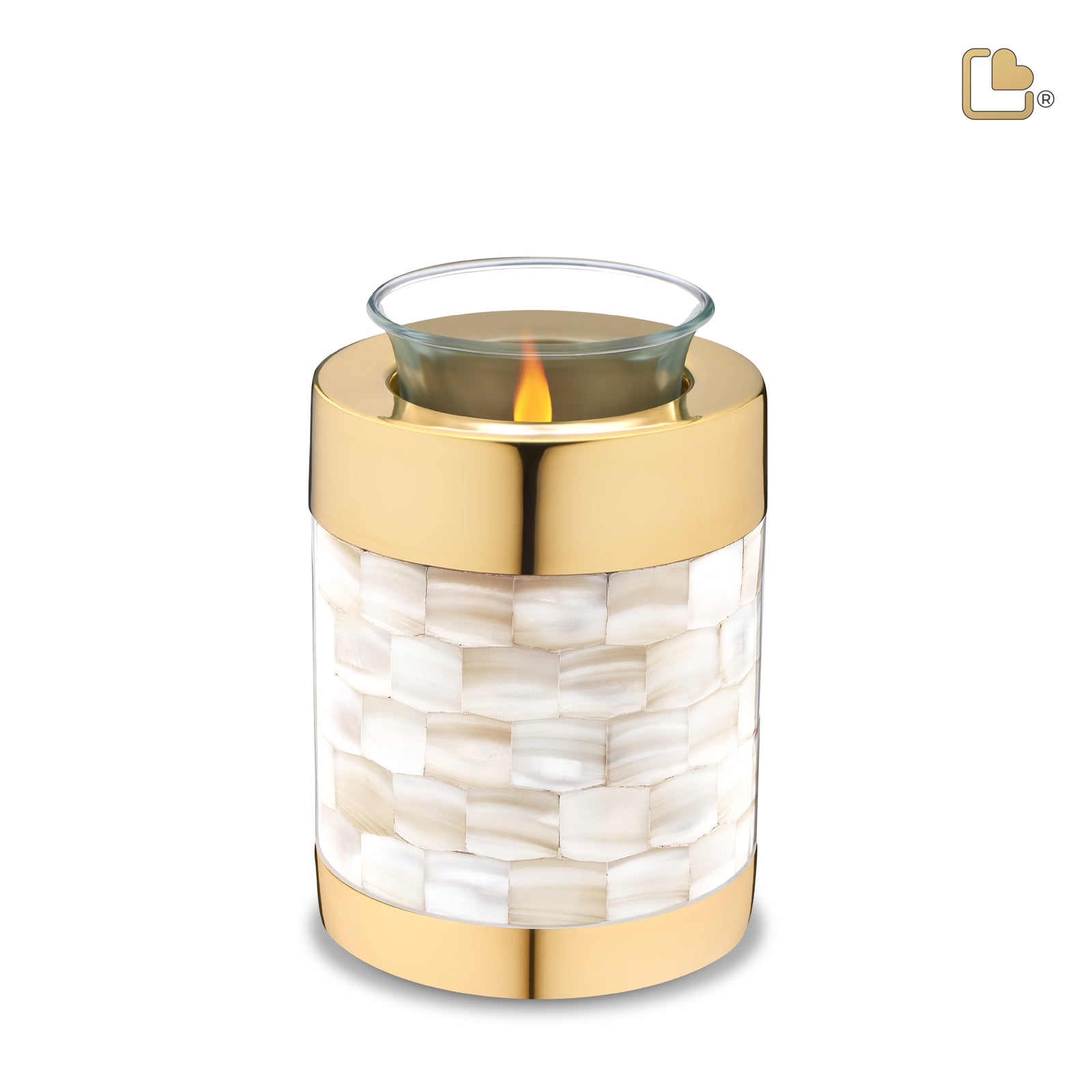 T230 Mother of Pearl Tealight Urn Pol Gold