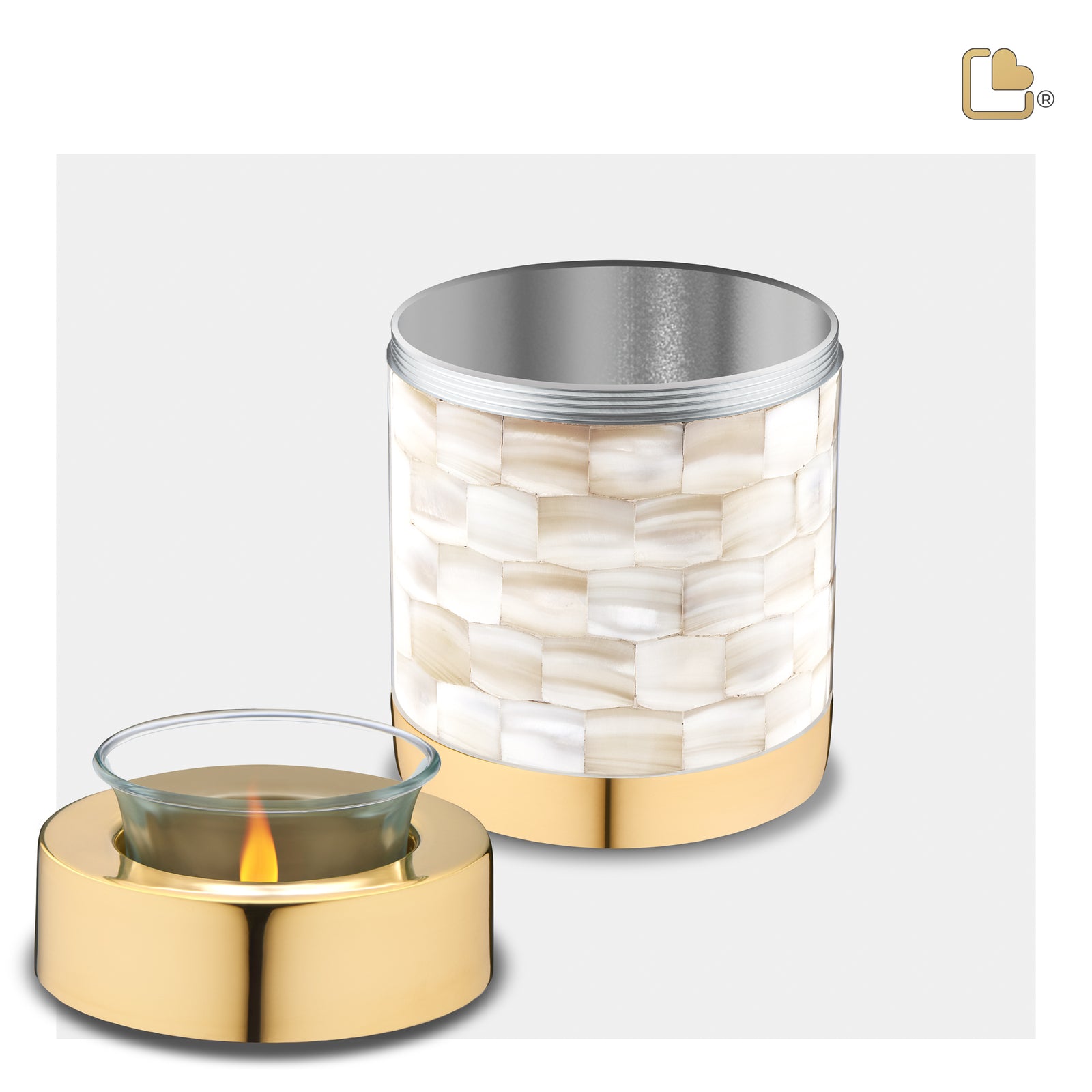 T230 Mother of Pearl Tealight Urn Pol Gold
