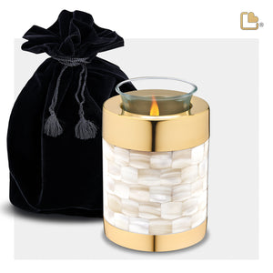 T230 Mother of Pearl Tealight Urn Pol Gold