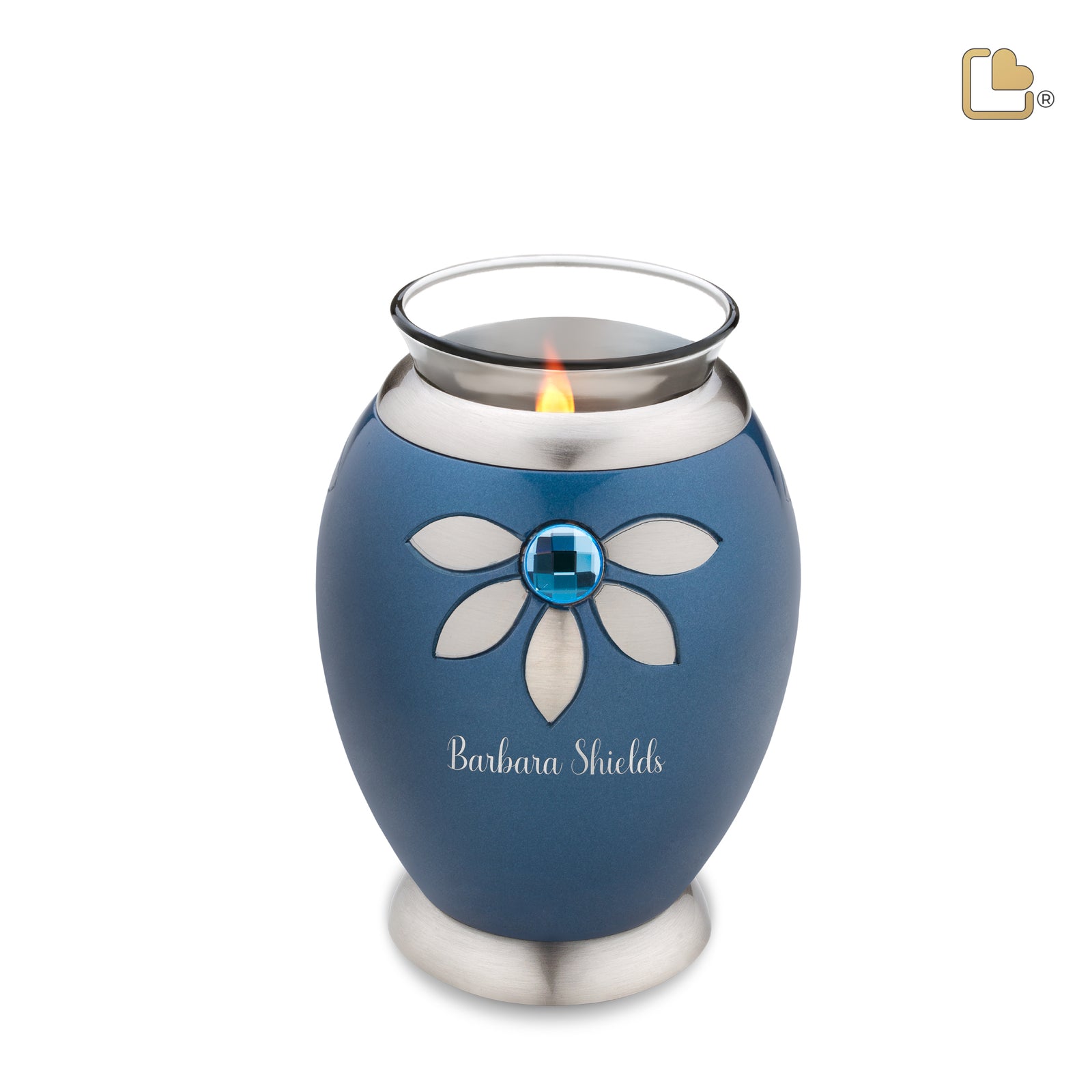 T271 Nirvana Azure Tealight Urn Blue & Bru Pewter w/Crystal