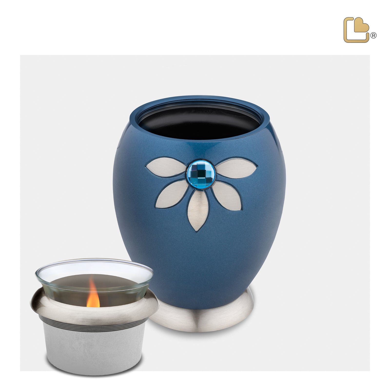 T271 Nirvana Azure Tealight Urn Blue & Bru Pewter w/Crystal