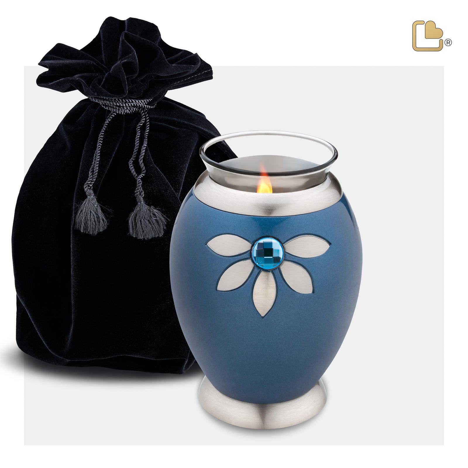 T271 Nirvana Azure Tealight Urn Blue & Bru Pewter w/Crystal
