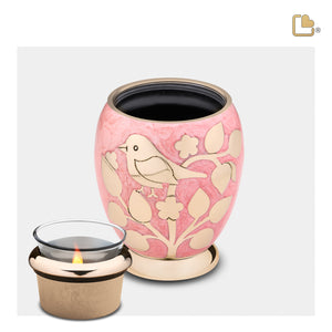 T281 BlessingBirds Tealight Urn Pearl Pink & Pol Gold