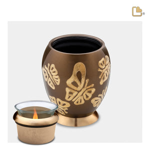 T500 Majestic Butterflies Tealight Urn Bronze & Bru Gold