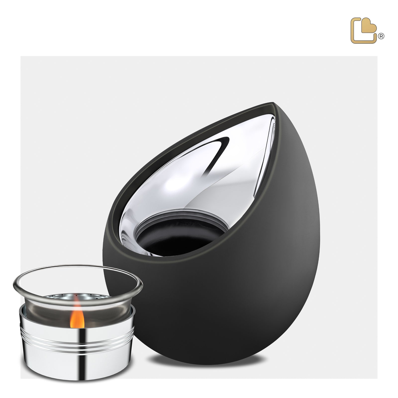 T583 Drop Tealight Urn Black & Pol Silver