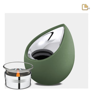 T585 Drop Tealight Urn Sage Green & Pol Silver