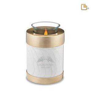 T653 Tealight Urn Pearl White & Bru Gold