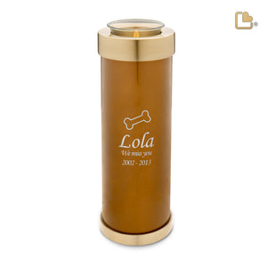 T657 Tall Pet Tealight Urn Bronze & Bru Gold