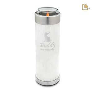 T658 Tall Pet Tealight Urn Pearl White & Bru Pewter